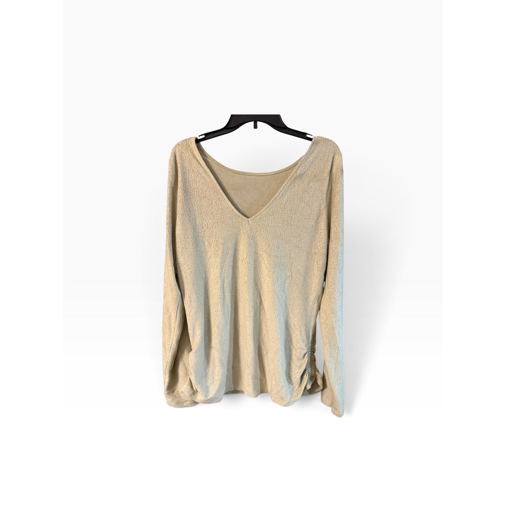 Saturday Sunday Anthropologie Beige V-Neck Ruched Side French Terry Top XL